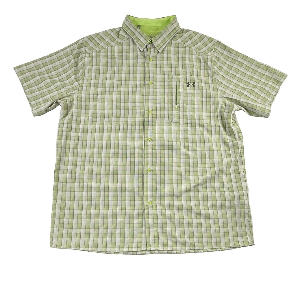 Under Armour Drift Tide 2.0 Plaid Shirt Mens XXL Green Short Sleeve Button Down
